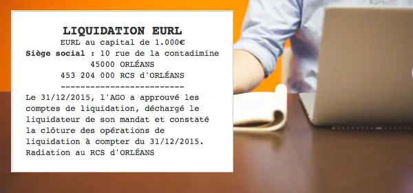 annonce légale liquidation EURL